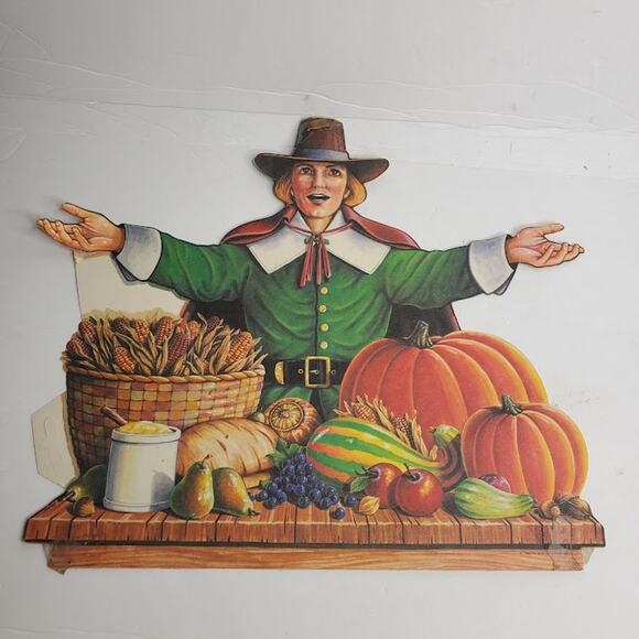 Biestle Paper Co. 1990 Thanksgiving Decorations Pilgrims Turnkey Native American - Picture 6 of 11